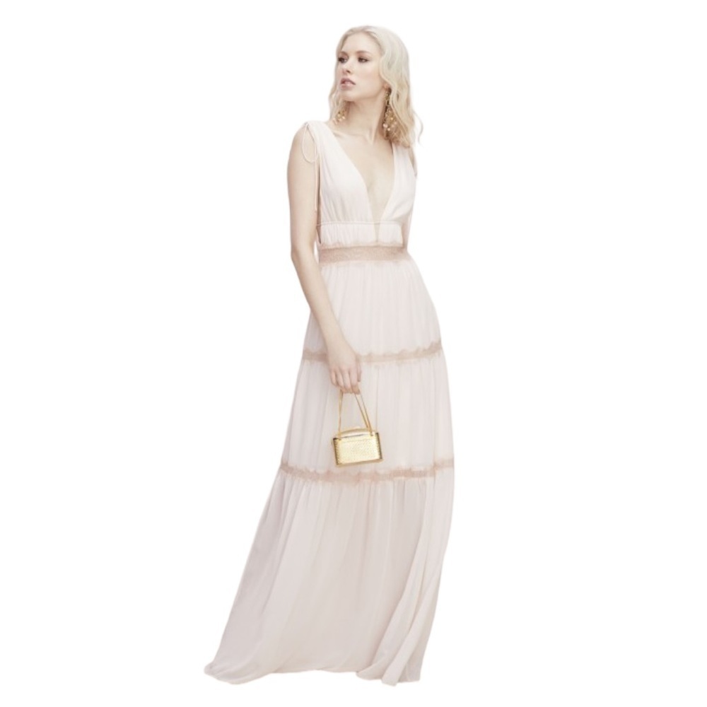 Watters Blush Inna Chiffon Deep V Bridesmaids Formal Dress US 12